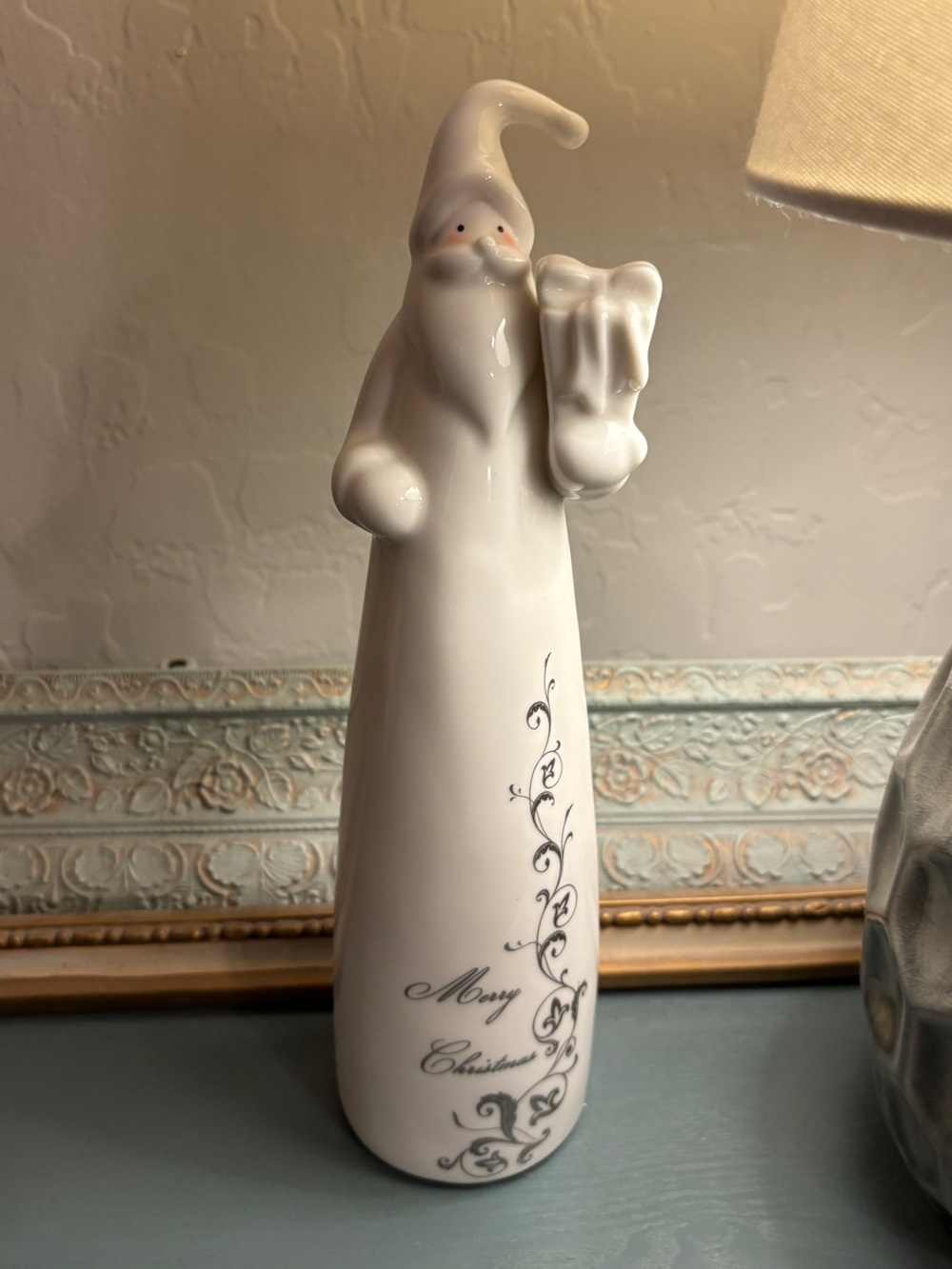 St. Nicholas Square White Ceramic Glass Santa Figurine